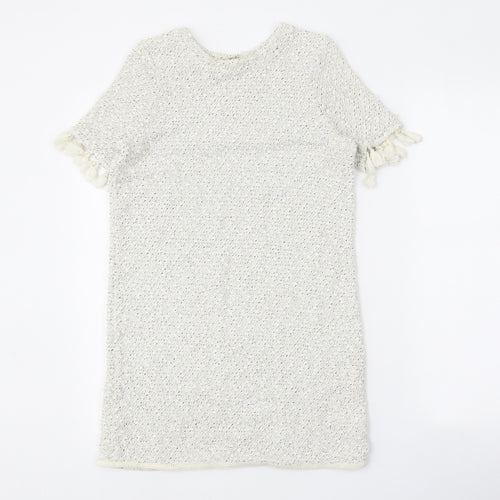 River Island Womens White Geometric Acrylic A-Line Size 6 Round Neck Pullover