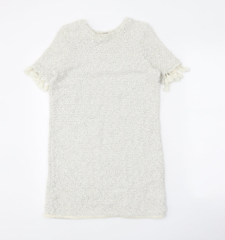 River Island Womens White Geometric Acrylic A-Line Size 6 Round Neck Pullover