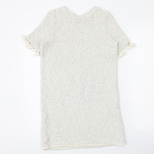 River Island Womens White Geometric Acrylic A-Line Size 6 Round Neck Pullover