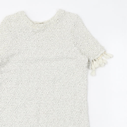 River Island Womens White Geometric Acrylic A-Line Size 6 Round Neck Pullover