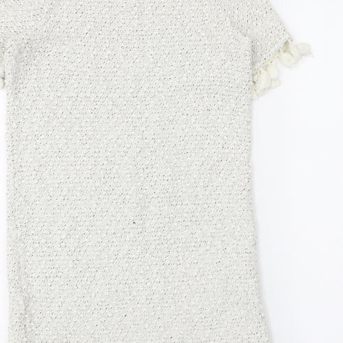 River Island Womens White Geometric Acrylic A-Line Size 6 Round Neck Pullover