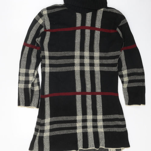 Gazelle Womens Black Geometric Acrylic Jumper Dress One Size Roll Neck Pullover