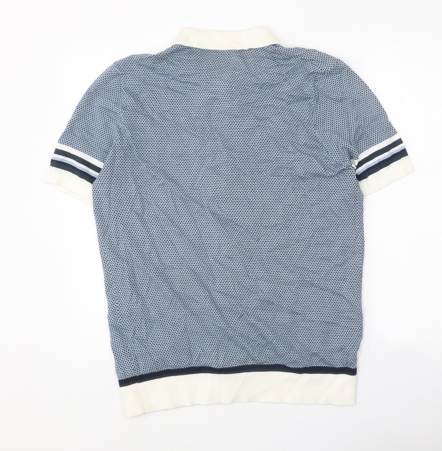 Autograph Mens Blue Collared Cotton Pullover Jumper Size M Short Sleeve - Contrasting Trim