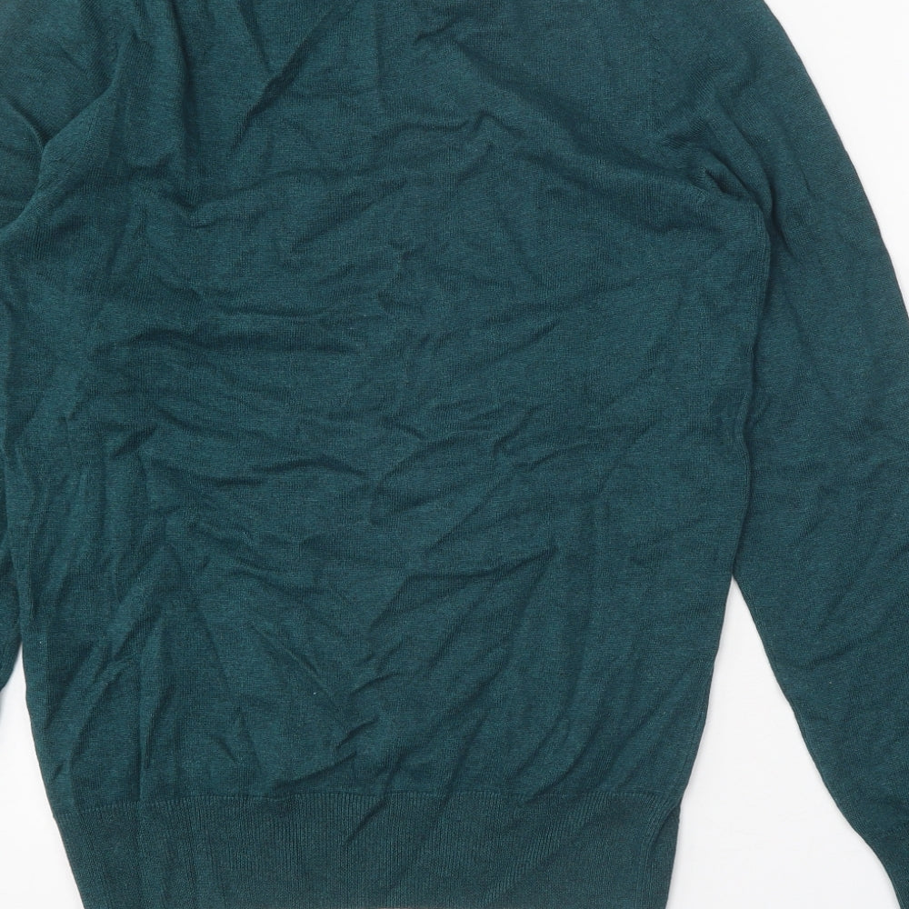 Marks and Spencer Mens Green V-Neck Cotton Pullover Jumper Size S Long Sleeve