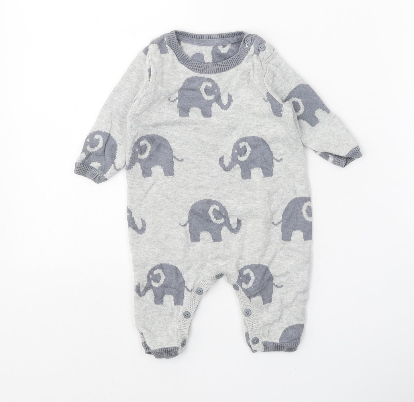 Nutmeg Boys Grey Geometric 100% Cotton Romper One-Piece Size 3-6 Months Button