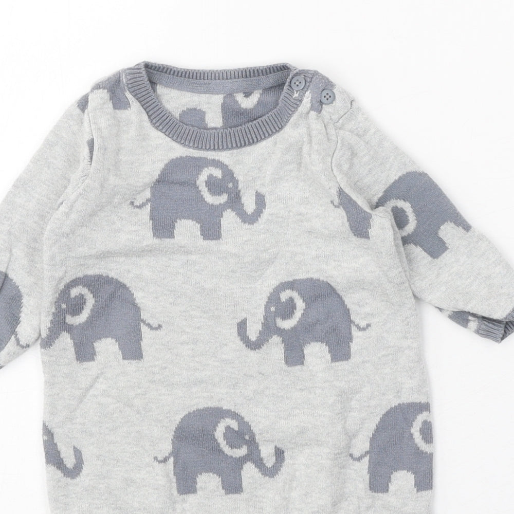Nutmeg Boys Grey Geometric 100% Cotton Romper One-Piece Size 3-6 Months Button