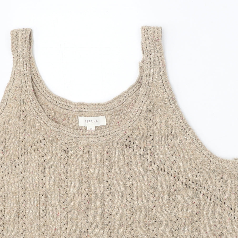 Per Una Womens Beige Scoop Neck Cotton Vest Jumper Size 22