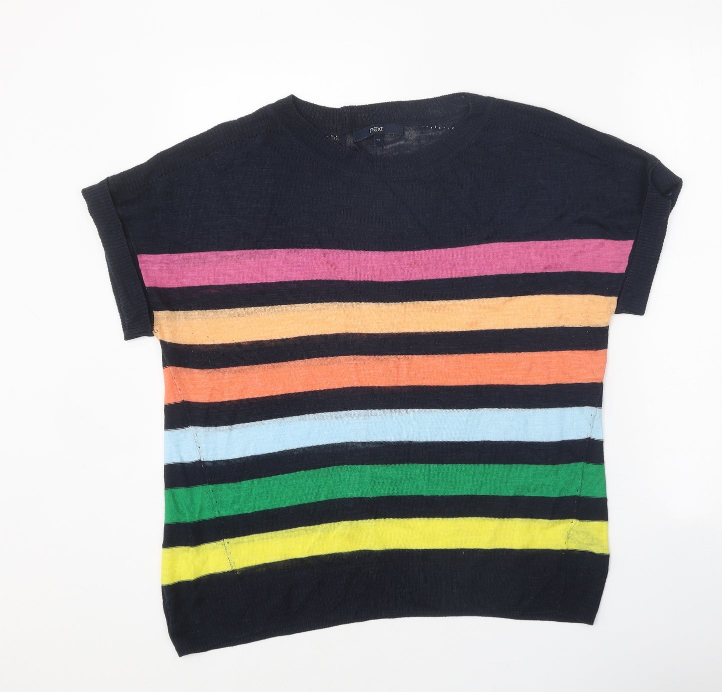 NEXT Womens Black Round Neck Striped Acrylic Pullover Jumper Size 14