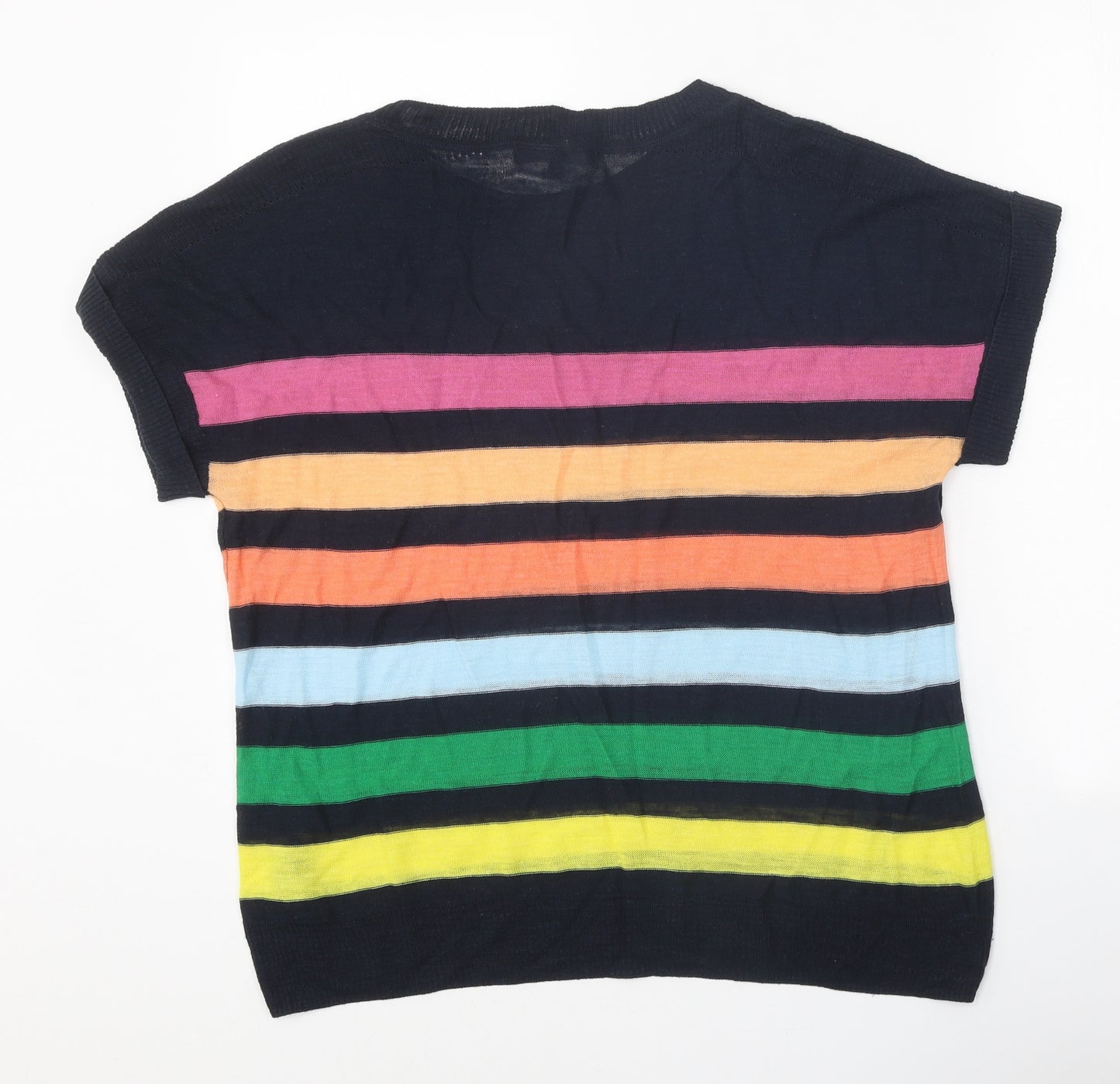 NEXT Womens Black Round Neck Striped Acrylic Pullover Jumper Size 14