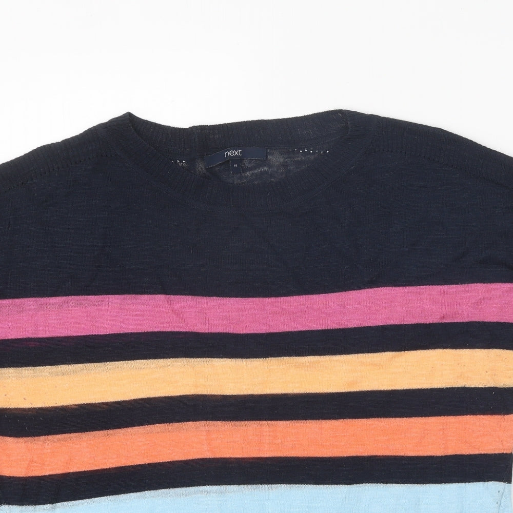 NEXT Womens Black Round Neck Striped Acrylic Pullover Jumper Size 14