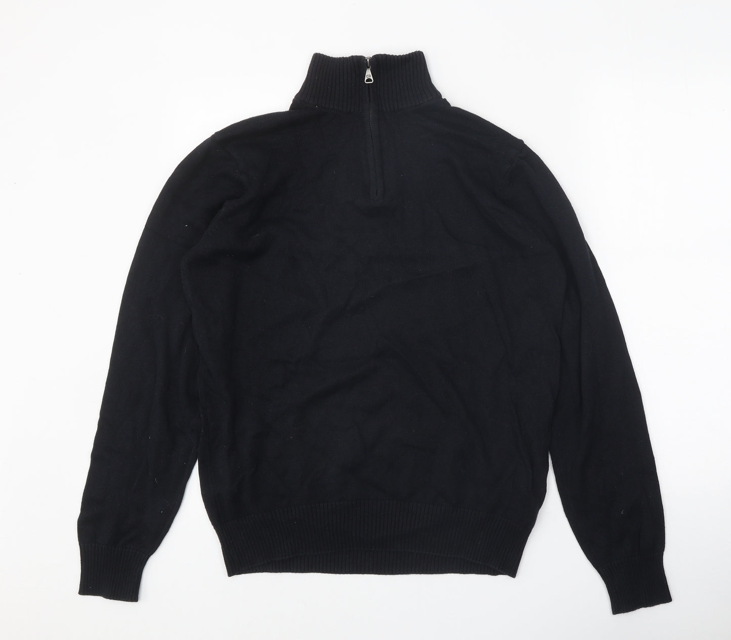 Blue Harbour Mens Black High Neck Cotton Pullover Jumper Size M Long Sleeve