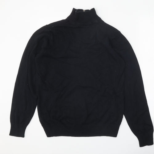 Blue Harbour Mens Black High Neck Cotton Pullover Jumper Size M Long Sleeve