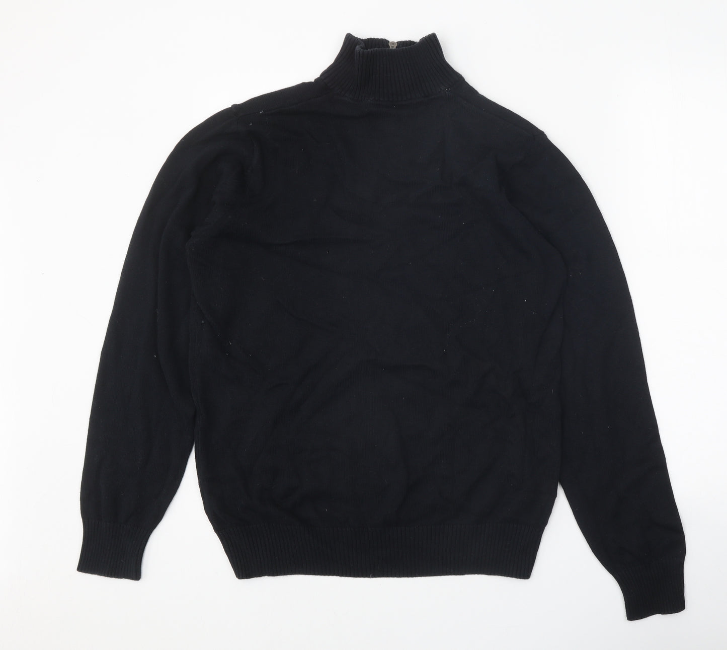 Blue Harbour Mens Black High Neck Cotton Pullover Jumper Size M Long Sleeve