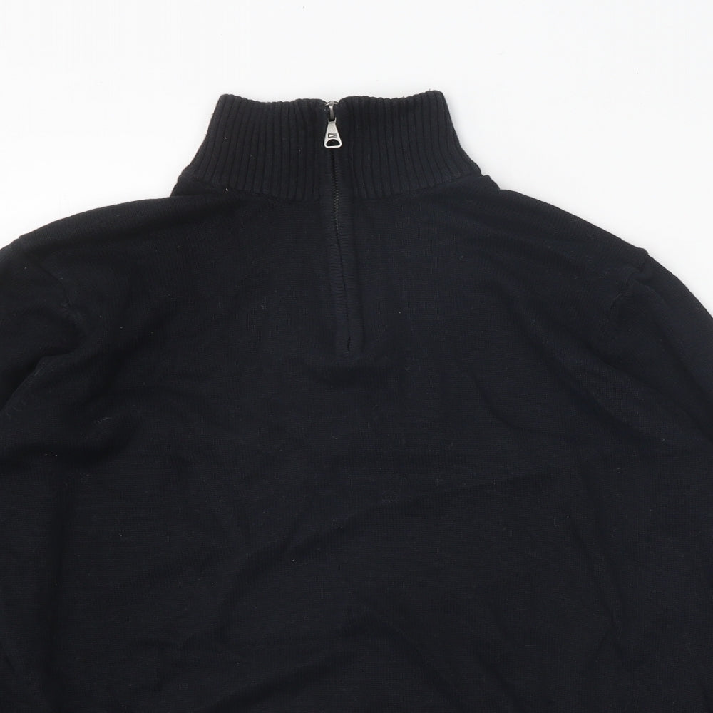 Blue Harbour Mens Black High Neck Cotton Pullover Jumper Size M Long Sleeve