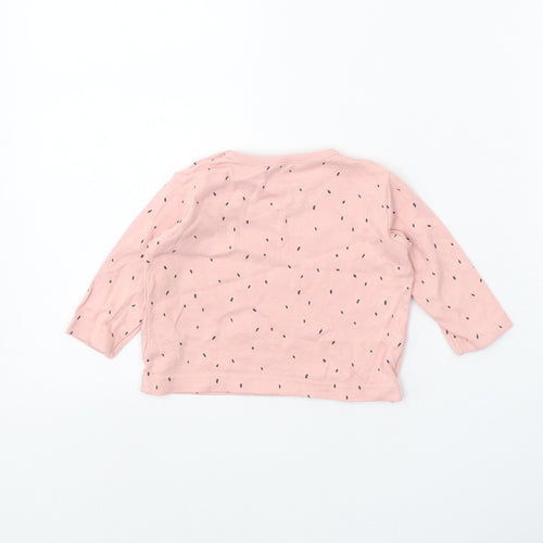 Marks and Spencer Girls Pink Geometric 100% Cotton Basic T-Shirt Size 3-6 Months Round Neck Button