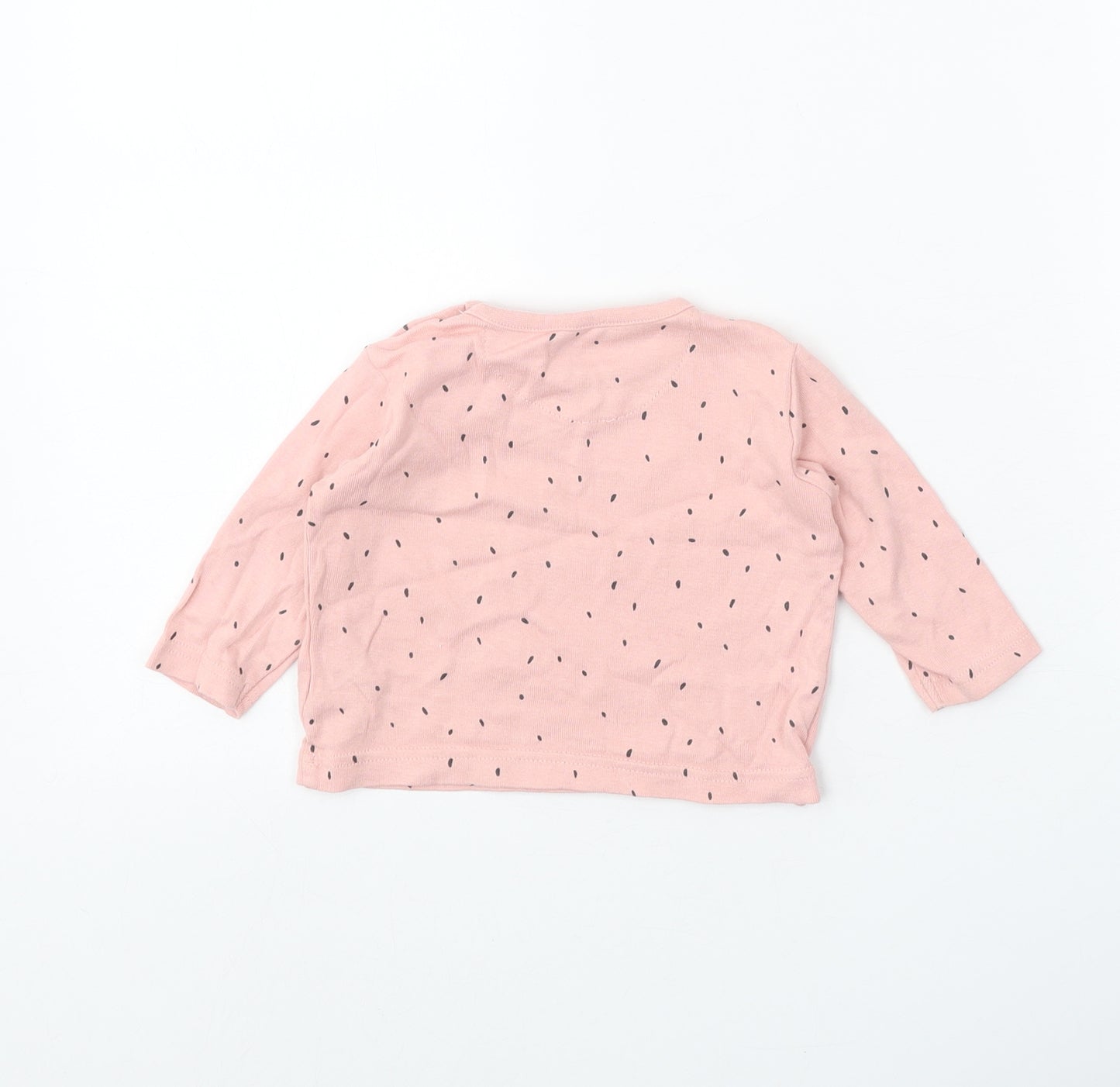 Marks and Spencer Girls Pink Geometric 100% Cotton Basic T-Shirt Size 3-6 Months Round Neck Button