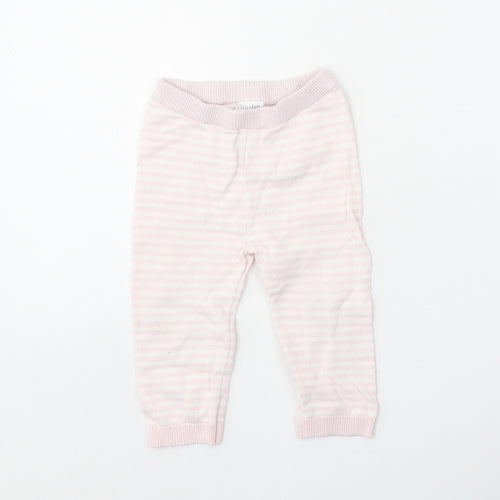 F&F Girls Pink Striped 100% Cotton Jogger Leggings Size 6-9 Months Pullover