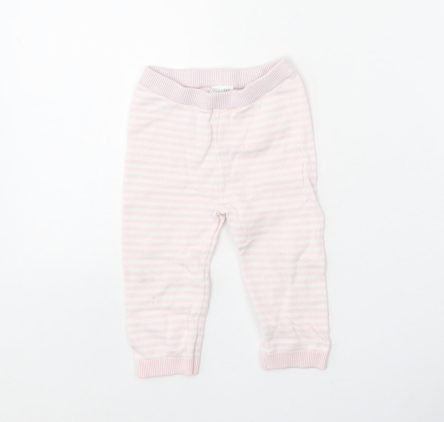 F&F Girls Pink Striped 100% Cotton Jogger Leggings Size 6-9 Months Pullover