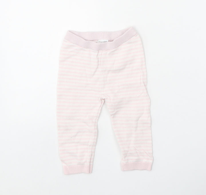 F&F Girls Pink Striped 100% Cotton Jogger Leggings Size 6-9 Months Pullover