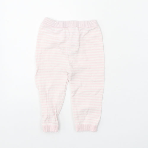 F&F Girls Pink Striped 100% Cotton Jogger Leggings Size 6-9 Months Pullover