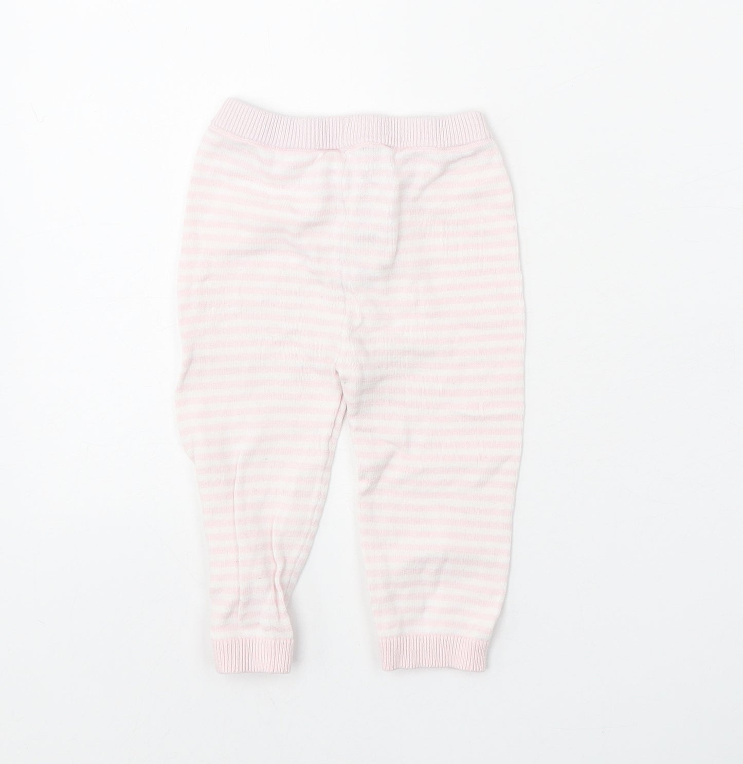 F&F Girls Pink Striped 100% Cotton Jogger Leggings Size 6-9 Months Pullover