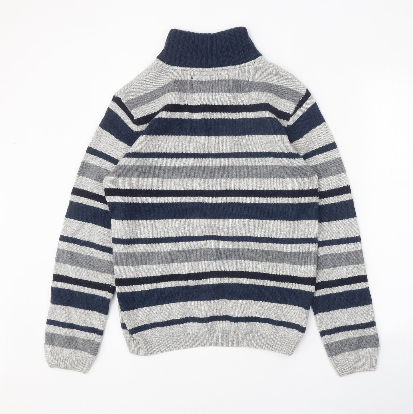 Armand Thiery Mens Blue High Neck Striped Viscose Henley Jumper Size M Long Sleeve - Snap Closure