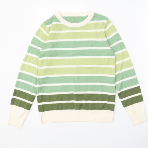 Marks and Spencer Womens Green Scoop Neck Striped Acrylic Pullover Jumper Size 6