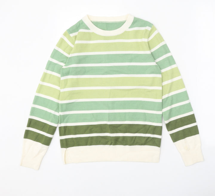 Marks and Spencer Womens Green Scoop Neck Striped Acrylic Pullover Jumper Size 6