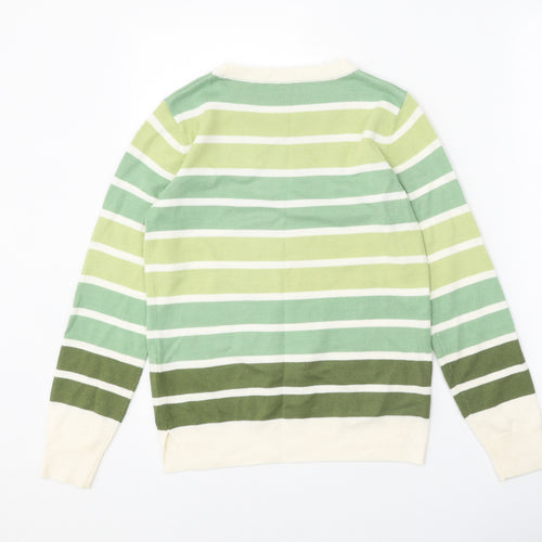Marks and Spencer Womens Green Scoop Neck Striped Acrylic Pullover Jumper Size 6