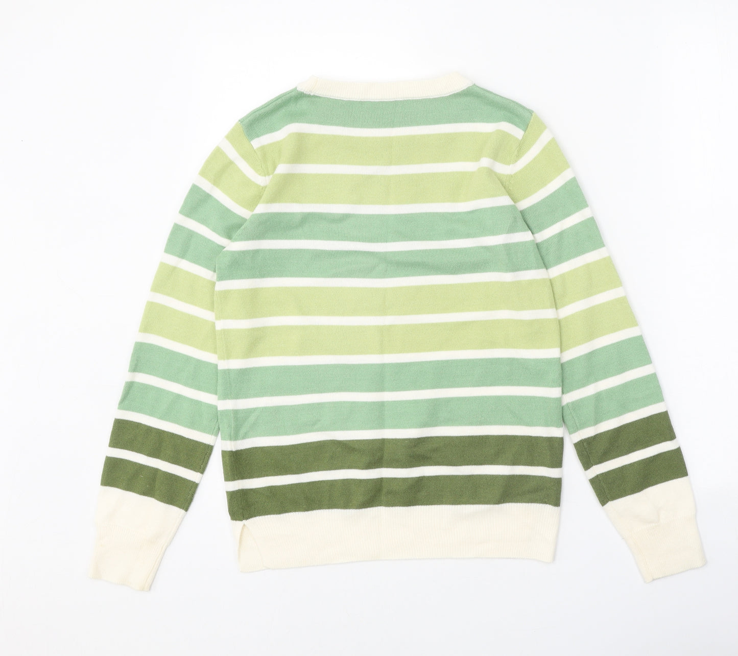 Marks and Spencer Womens Green Scoop Neck Striped Acrylic Pullover Jumper Size 6