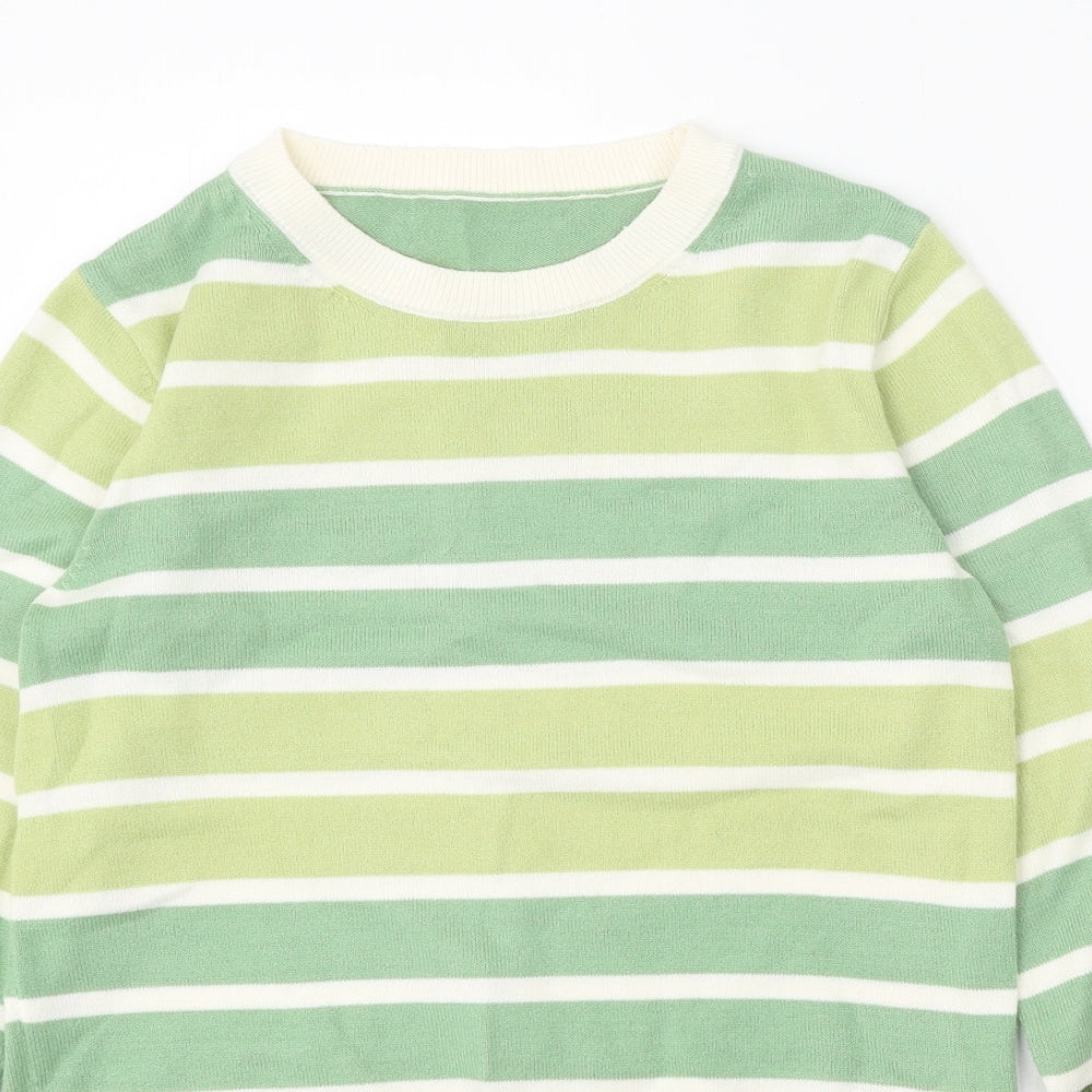 Marks and Spencer Womens Green Scoop Neck Striped Acrylic Pullover Jumper Size 6