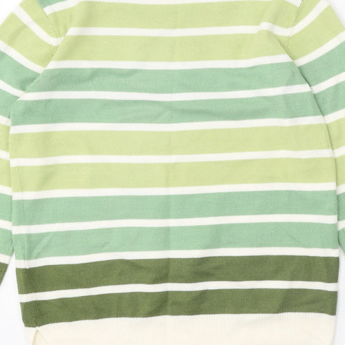Marks and Spencer Womens Green Scoop Neck Striped Acrylic Pullover Jumper Size 6