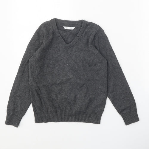 Marks and Spencer Girls Grey V-Neck Cotton Pullover Jumper Size 5-6 Years Pullover