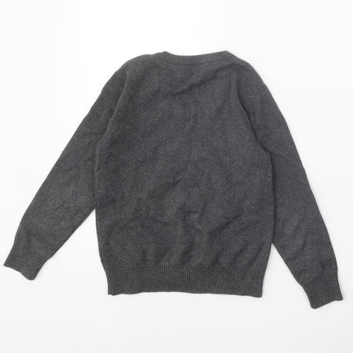 Marks and Spencer Girls Grey V-Neck Cotton Pullover Jumper Size 5-6 Years Pullover