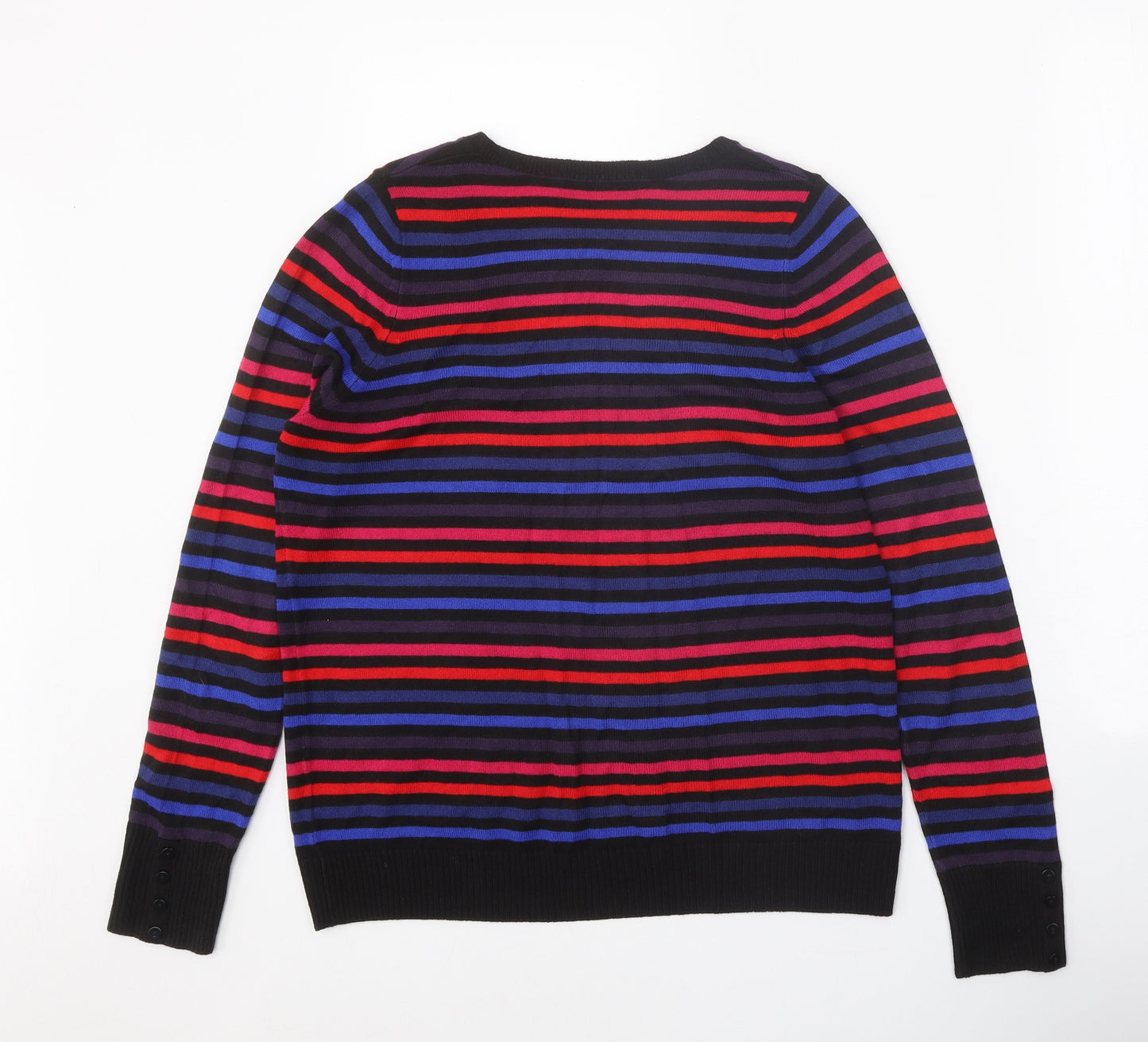 Marks and Spencer Womens Multicoloured V-Neck Striped Acrylic Pullover Jumper Size 14