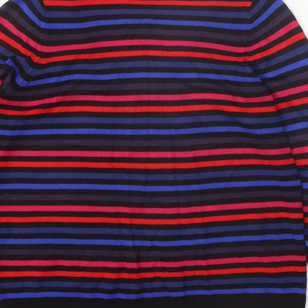 Marks and Spencer Womens Multicoloured V-Neck Striped Acrylic Pullover Jumper Size 14