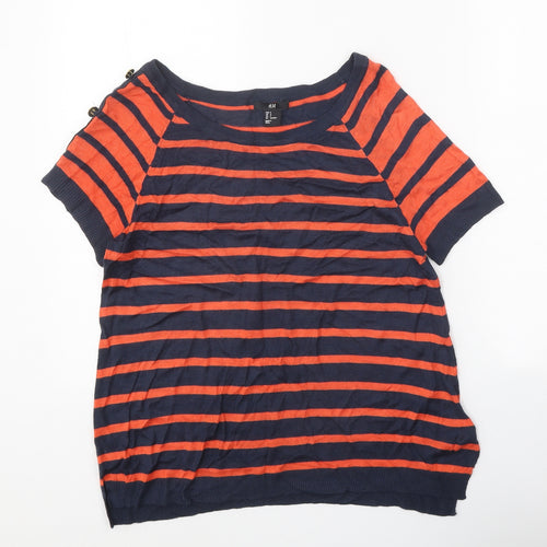 H&M Womens Orange Scoop Neck Striped Viscose Pullover Jumper Size S