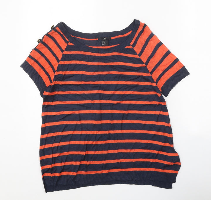 H&M Womens Orange Scoop Neck Striped Viscose Pullover Jumper Size S
