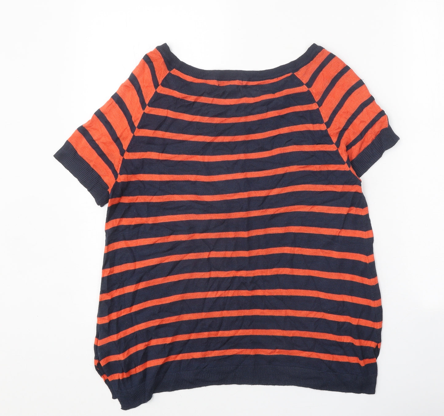 H&M Womens Orange Scoop Neck Striped Viscose Pullover Jumper Size S