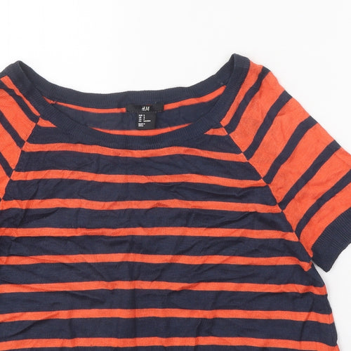 H&M Womens Orange Scoop Neck Striped Viscose Pullover Jumper Size S