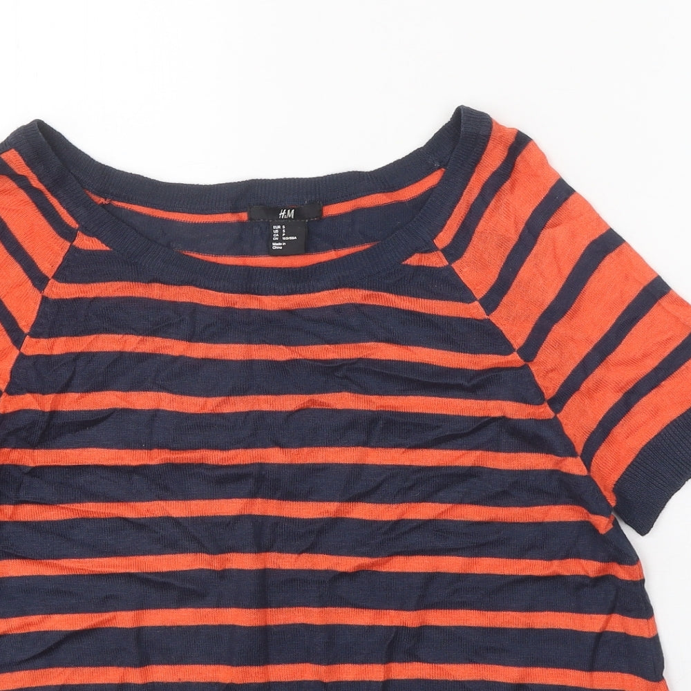 H&M Womens Orange Scoop Neck Striped Viscose Pullover Jumper Size S