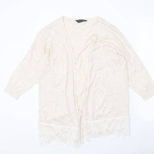 Dorothy Perkins Womens Beige V-Neck Viscose Cardigan Jumper Size 16 - Lace Trim Detail