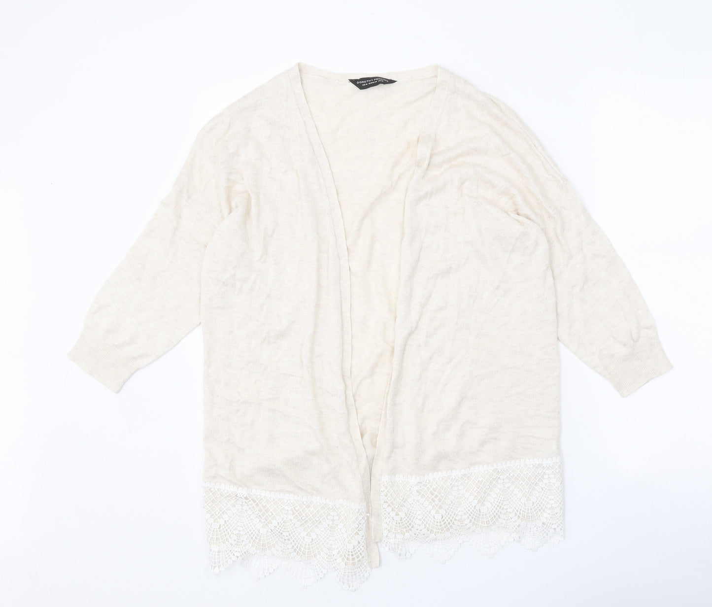 Dorothy Perkins Womens Beige V-Neck Viscose Cardigan Jumper Size 16 - Lace Trim Detail