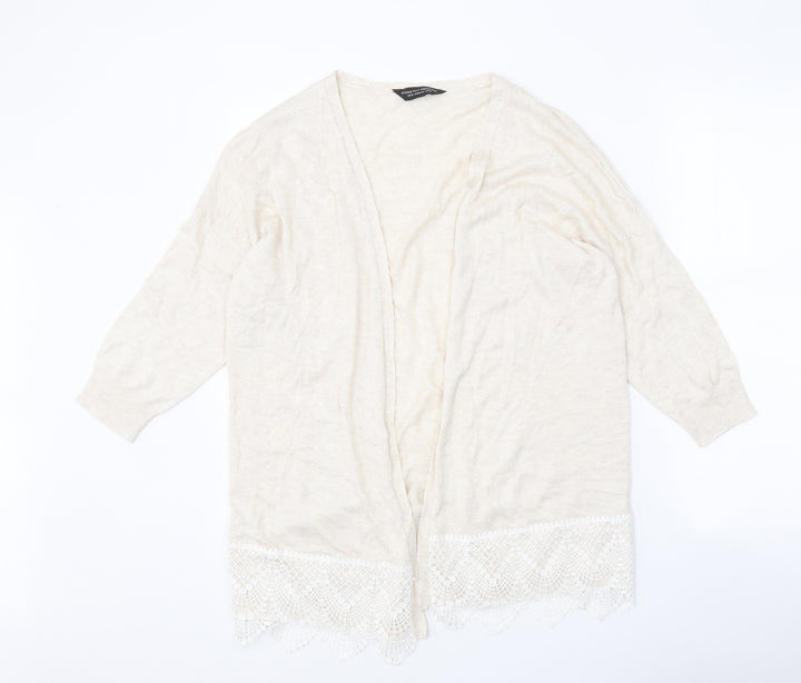 Dorothy Perkins Womens Beige V-Neck Viscose Cardigan Jumper Size 16 - Lace Trim Detail