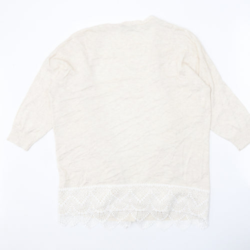 Dorothy Perkins Womens Beige V-Neck Viscose Cardigan Jumper Size 16 - Lace Trim Detail