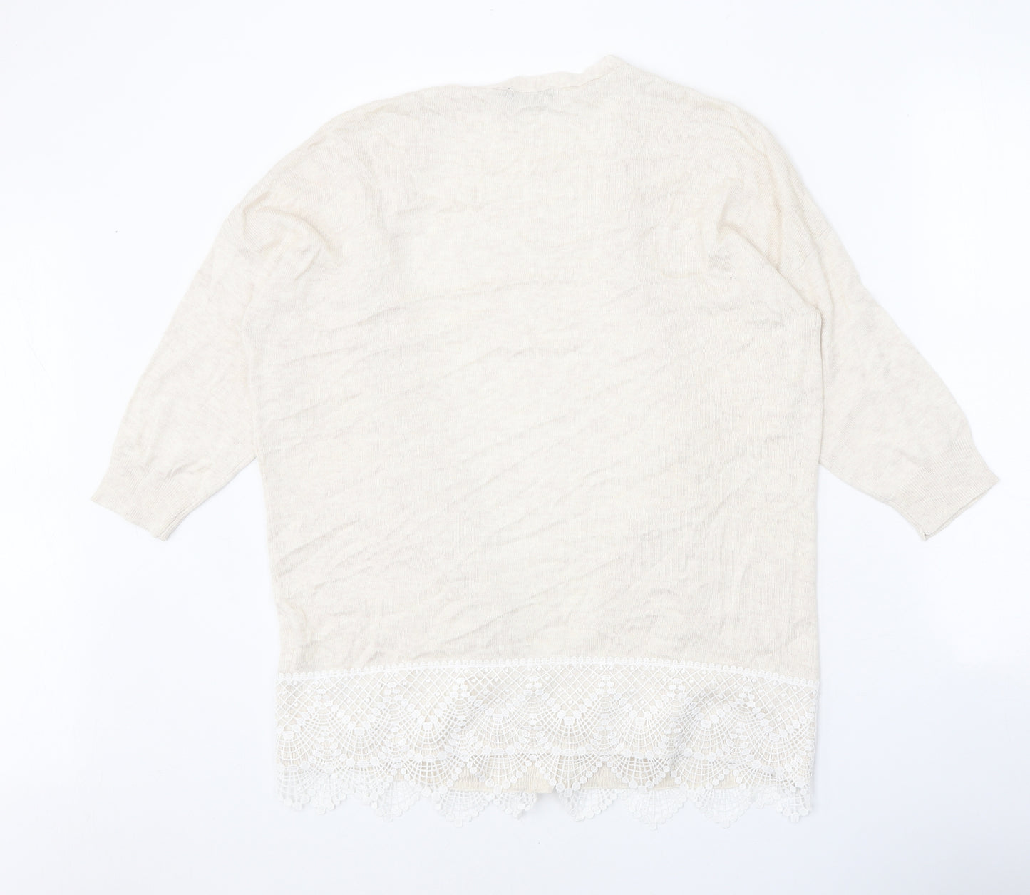 Dorothy Perkins Womens Beige V-Neck Viscose Cardigan Jumper Size 16 - Lace Trim Detail