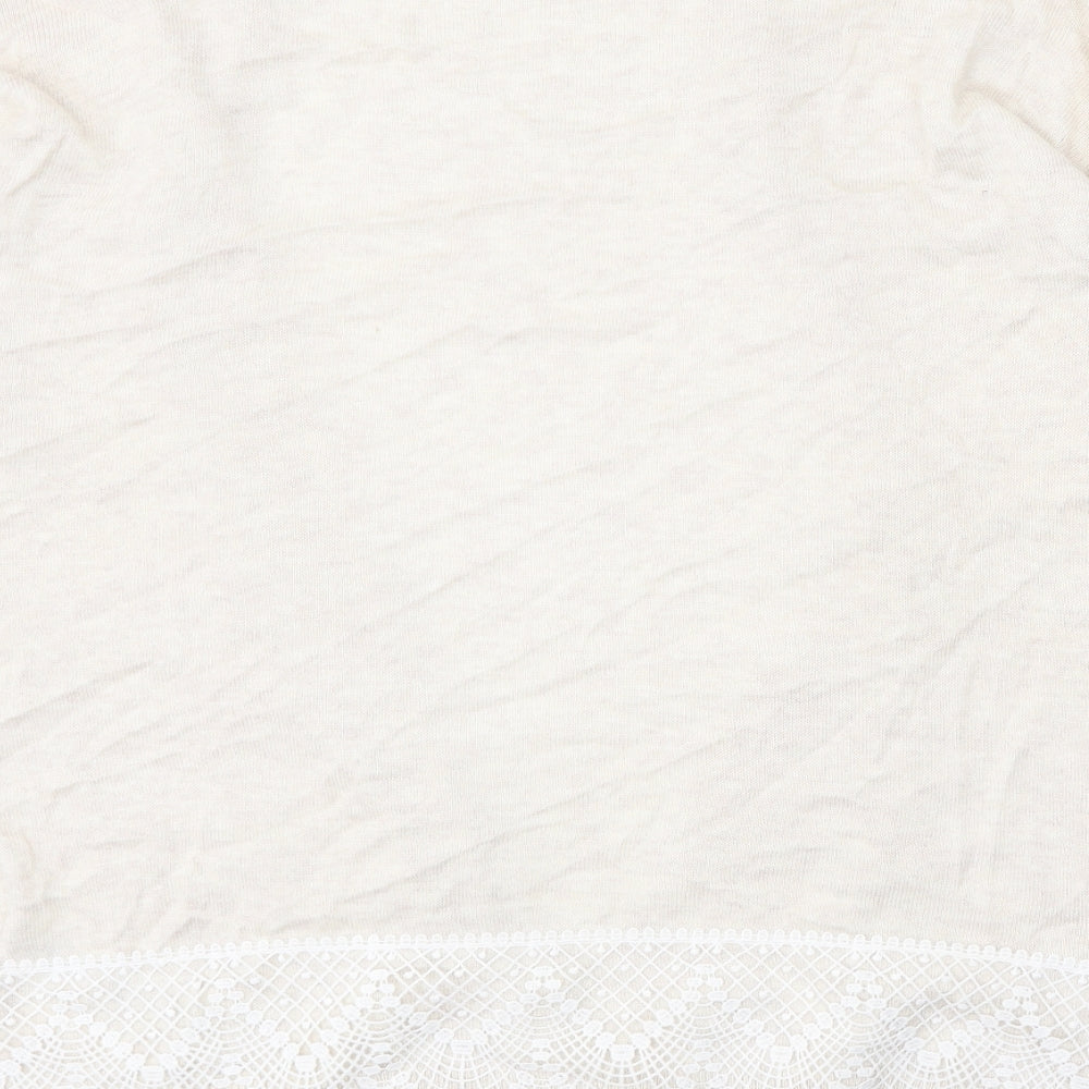 Dorothy Perkins Womens Beige V-Neck Viscose Cardigan Jumper Size 16 - Lace Trim Detail
