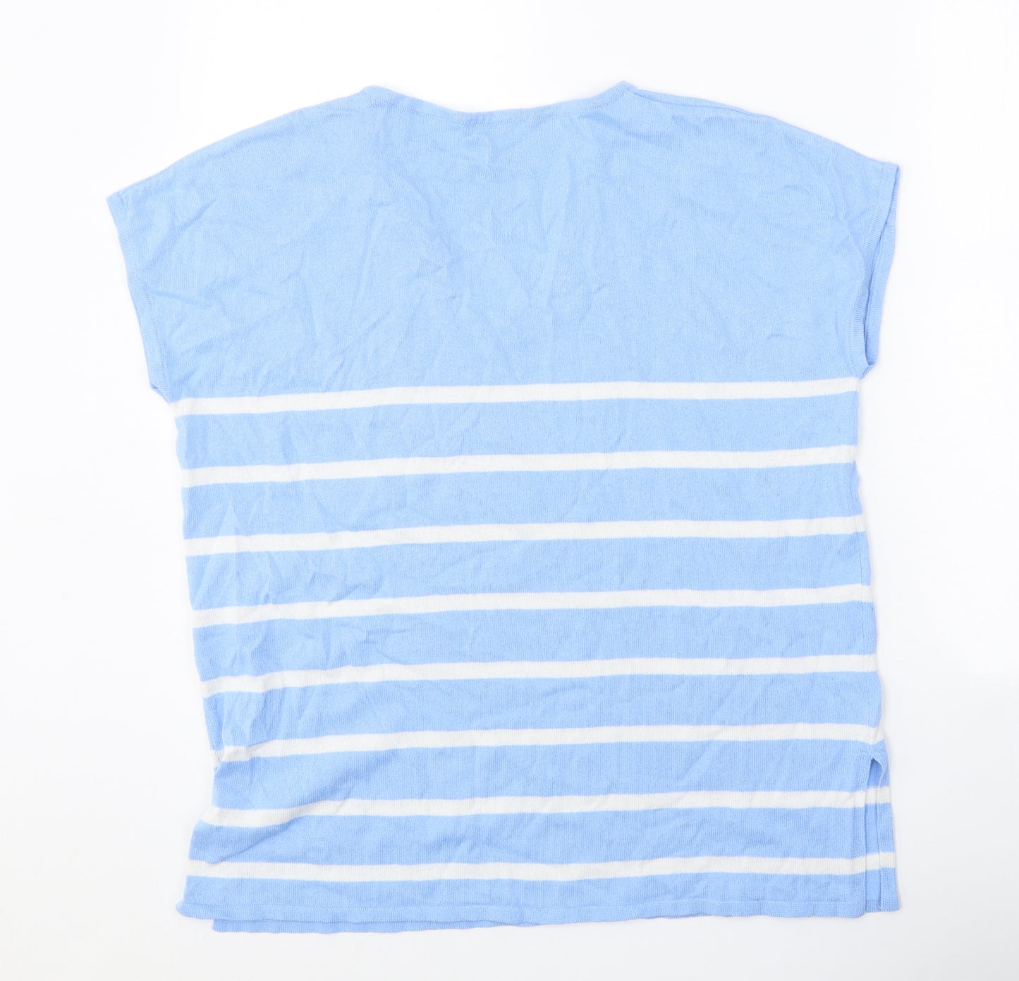 TU Womens Blue V-Neck Striped Viscose Pullover Jumper Size 12