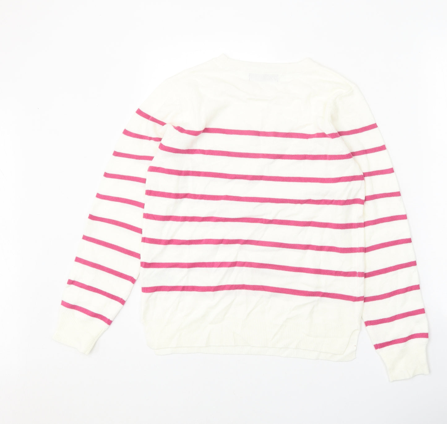 Marks and Spencer Womens White Roll Neck Striped Acrylic Pullover Jumper Size 10
