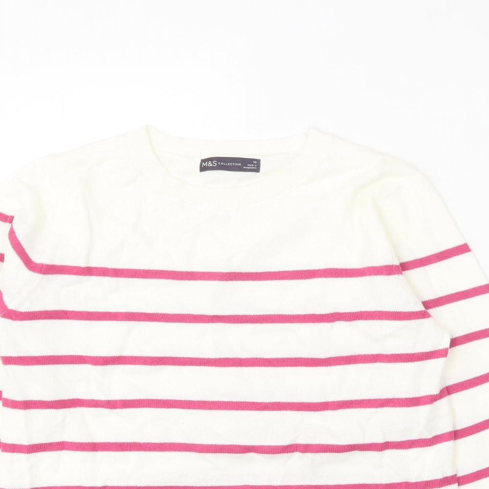 Marks and Spencer Womens White Roll Neck Striped Acrylic Pullover Jumper Size 10